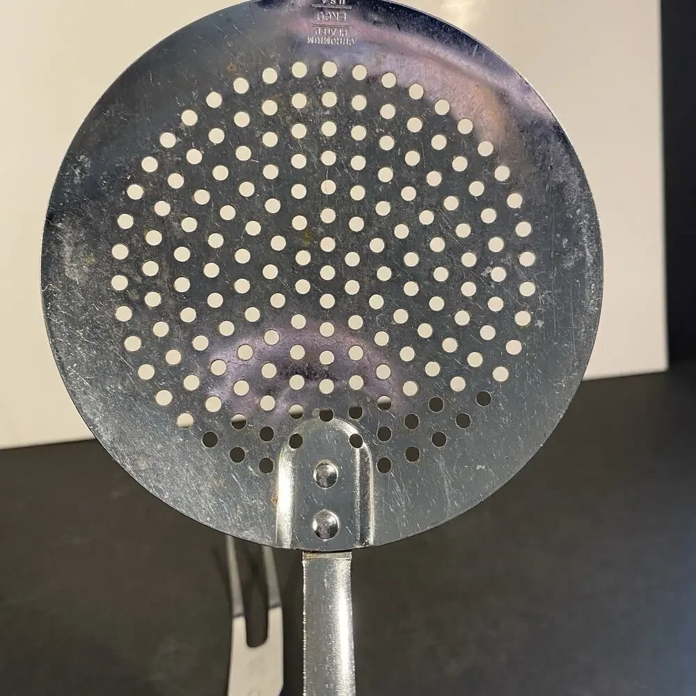 Vintage EKCO Kitchen Utensils Meat Fork~Strainer Serving Spoon, Chromium Plated